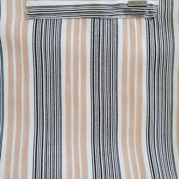 RVCA Womens' Tan Black White Circus Striped Midi Shirt Dress. - Picture 8 of 9